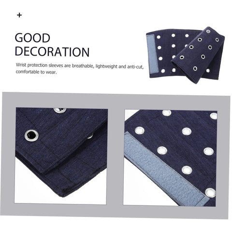 Built Tough Cut Resistant Wrist Sleeves For Mechanics And Yard Crews, dark blue protective sleeves with eyelets for easy wear.