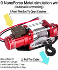 Sick Simulated Electric Winch Made From CNC Aluminum Alloy For 1 10 Rc Crawler Upgrade Parts With Realistic Red Finish and visible controls.