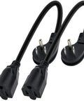 Two Pack 8-Inch Power Extension Cable With 45-Degree Low Profile Flat Plug, 3 Prong Grounded Male To Female, Heavy Duty Outlet Saver Cord