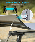Close-up of press lock design on 50 Inch Camping Table With Adjustable Height Legs For Uneven Ground, easy portability feature shown.