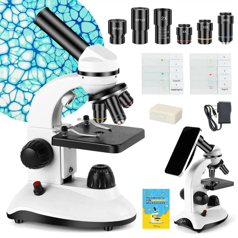 All In One Microscope For Adults And Kids With 40X-2000X Magnification, Crystal Clear Imaging, Easy To Operate, Phone Holder