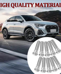 Car on road with inset of 10 Pieces Steel Wheel Studs And Lug Bolts Kit 49mm Long M12x1.5 Replacement For CT200h ES300 GS350 And Other Toyota Lexus Models Beefy Heavy Duty Automotive Tire Studs For A Solid Hub Connection.