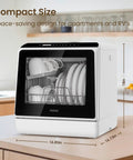 Compact Countertop Dishwasher With Six Wash Cycles And A Built In Five Liter Water Tank Needs Absolutely No Plumbing Hookups Fast Setup Delivers Top Tier Cleaning To Any Space Making Busy Routines An Absolute Breeze on kitchen counter