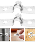 Hella Tough 100 Pack Stainless Steel U Shaped Pipe Clamps Double Hole Conduit Brackets silver dual pipe clamp close-up view