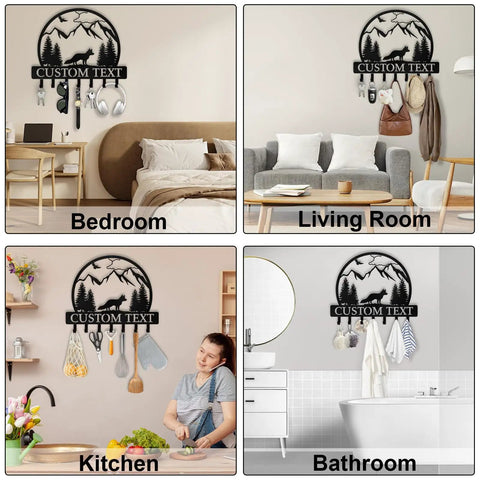 Personalized Lion Key Holder For Wall Custom Family Name Metal Key Organizer in bedroom, living room, kitchen, bathroom.