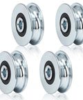 4 Piece U Groove Track Guide Bearings Set for Pulleys and Rails, U Type Roller Wheels, 40mm Outer Diameter, 8mm Bore, Alloy Steel, Heavy Duty, Easy Install, Smooth Rolling, Symmetrical Alignment, 4 bearings on white