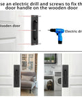 Installation guide for Stainless Steel Door Push Plates 4 Pack With Screws on wooden door using electric drill.