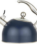 3-Ply Stainless Steel Tea Kettle, 2.6 Quart Stovetop Water Pot With Tempered Glass Lid, Induction Ready, Ergonomic Handle, Whistling Alert, Slate And Blue.