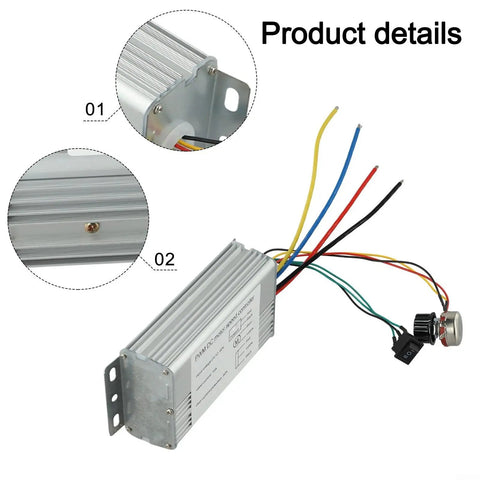 Beefy 70A DC Brushed Motor Controller With Forward Reverse Control For 12V-48V Systems, 4000W Capacity, Wide 10V-60V Input, Ideal For Industrial Automation, Pumps, Conveyors, And Robotics, aluminum housing with wired controls