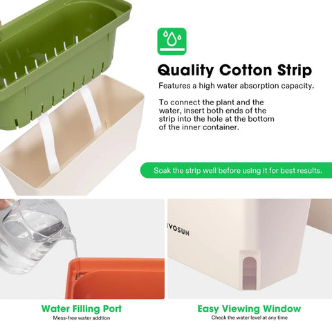 Self Watering Planters 6 Pack 10.5 Inch Rectangular Window Herb Planter Box With 10 Plant Labels Indoor Outdoor No Fuss