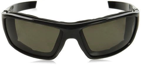 Converter Safety Glasses With Black Frame And Smoke Anti Fog Lens, front view showcasing foam shield debris protection