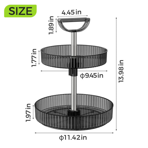 2-Tier Lazy Susan With 360 Degree Rotation Height Adjustable Turntable Organizer Rack for Spice Jars and Bottles, Size Description