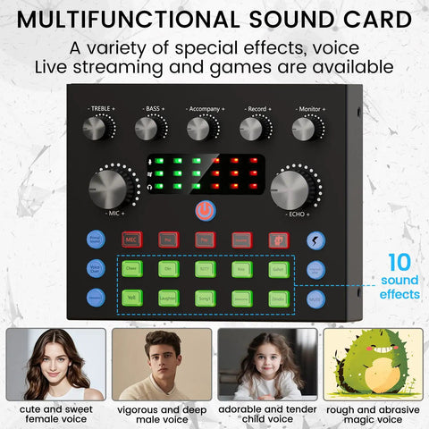 All In One Podcast Setup Bundle With Studio Grade Microphone And Voice Changer, Plug And Play Live Sound Card Audio Interface