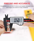 Six Inch Digital Caliper With Auto Off And Large LCD Screen Inch Millimeter Conversion Measures Length Depth Inner Outer Diameter 0.01 Inch Resolution And Plus Minus 0.2 mm Accuracy Carbon Fiber Build For Jewelry And Antique Projects in use measuring a round object