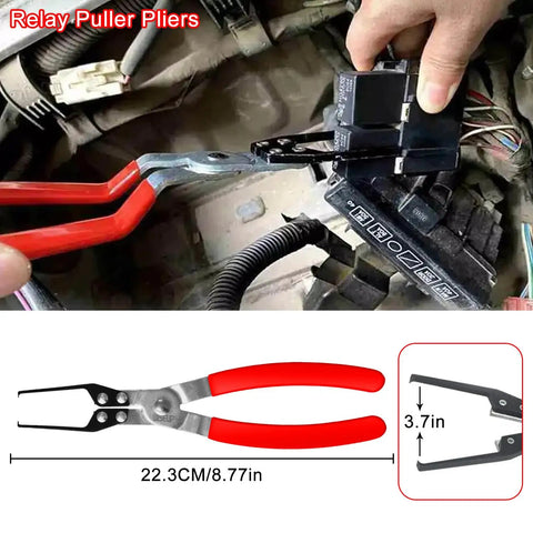 Relay Puller Pliers from Eight Piece Fuel Line Disconnect Tool Set Pro Grade Must Have All In One Kit with red handles.