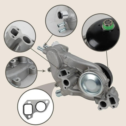 Hardened Built Tough Water Pump Kit With Coolant Thermostat And Gasket For Chevy Gmc Cadillac Escalade Hummer H2 H3 Saab 97X Aw6009, featuring cast aluminum design.