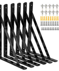 Built Like A Tank Heavy Duty Shelf Brackets 12 X 8 Inch 6 Pack Wall Mount L Brackets Black Steel with screws and anchors