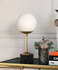 18 Inch Tall Table Lamp With Glass Shade In Brass Black Marble And White Milk Glass For Home Office Living Room Nightstand Soft Diffused Glow