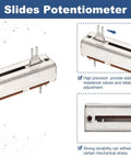 Five Pack Linear Slide Potentiometers 50K B50K 50mm Length 30mm Travel 4x10mm Handle shown in detail with precision features