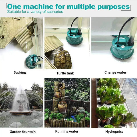 Submersible Water Pump With Handle For Pond, Aquarium, Hydroponics And Fountains, Ultra Quiet Circulation Pump, All In One Water Management, Adjustable Flow, 66 GPH, 5W, 4.6ft Power Cord, Green.