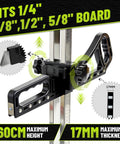 Front view of Zozen drywall cutter, foldable tool with 10 blades and storage slot; adjustable height for 1/4-5/8 in boards.