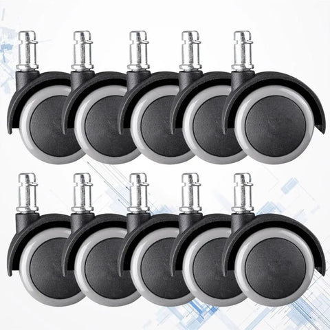 Grey Caster Wheels 10pcs Inch for Office Chair and Sofa, featuring black plastic wheels with gray trim, suitable for office and furniture use.
