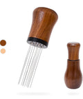 Espresso Distribution Tool With 10 Needles 0.35mm Stainless Steel Natural Ash Wood Handle Removable Needle Design Stand Included