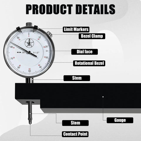 Pro Grade Sleeve Height And Counter Bore Gauge For All Diesel Engines With 0-1.00 Inch Range, 0.001 Inch Graduation, Dial Details