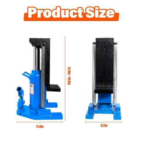 Premium Hydraulic Toe Jack Lift 20 Ton 44000 Lbs Heavy Duty Steel Auto Tool showing size dimensions 12.9in to 18in and base 11.4in x 8.2in.