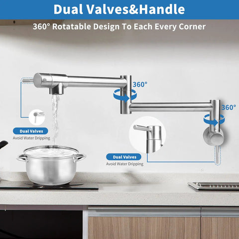 Pot Filler Faucet Wall Mount Stainless Steel Kitchen Faucet With Foldable Stretch Arm And Double Joint Swing over stove