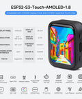 Dope Esp32-S3 1.8 Inch Amoled Touch Screen Module Featuring Ft3168 Capacitive Chip and Xtensa Dual Core Processor With Bluetooth and Wifi Support For Your Next Hella Cool Diy Project, showing color display and touch interface.