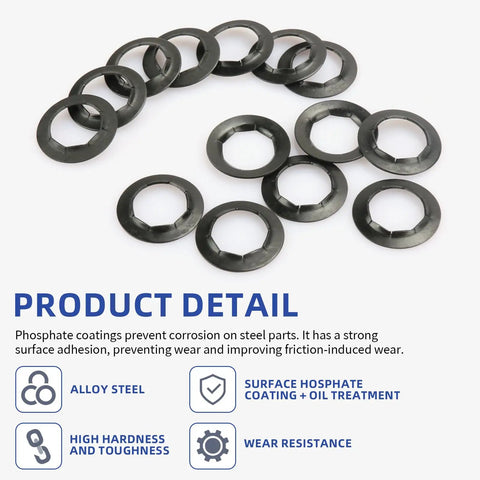 Five Eighth Inch Wheel Lock Washer Set 14 Pcs For Hand Truck Axle Rod Push Nuts with Phosphate and Oil Finish