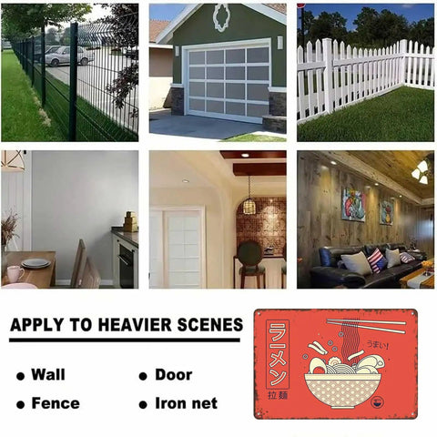 Funny Vintage Metal Sign Ramen Noodle Tin Wall Art 8 By 12 Inch Decor With Scenes Including Garage, Fences, and Living Room