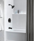 Matte Black Tub And Shower Faucet Set With Valve And 6 Inch Rain Shower Head Easy Install Tub Shower Combo in modern bathroom