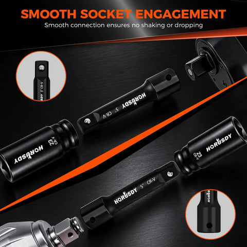 32 Piece 1/2 Inch Drive Impact Socket Set With Metric 10mm-24mm And SAE 3/8 Inch-1 Inch Deep Sockets Extension Bar Swivel Socket Adapter CR-V Steel Built For Auto Repair And Heavy Duty Mechanic Work, 3/4-inch extension bar close-up