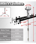 Heavy Duty Industrial Air Agitator Paint Mixer With Half Horsepower And Three Quarter Horsepower And One Horsepower Options Cuts Mixing Time By Eighty Percent For Auto Shops Paper Mills Wineries And Dye Factories Compact Five Cylinder Design in compact five cylinder layout with dimensions shown
