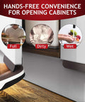 Under Cabinet Foot Pull With Thick EVA Pads Hands Free Toe Opener for kitchen trash cabinets, shown in use on wooden floor.