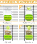 Automatic feeder installation steps showing Slick Automatic Bird Feeder With Sturdy Perch And Transparent Seed Bin.