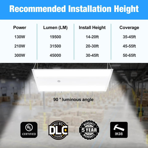 300W LED Linear High Bay Shop Lights 4 Pack Pro Grade Ultra Bright 45000LM Dimmable 0 To 10V 5000K Daylight Adjustable High Bay Lighting Recommended Installation Height