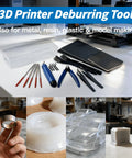 Beast 23 In 1 Deburring Kit For 3D Printing With Four Blades And Diamond Files Set on table with tools and plastic models