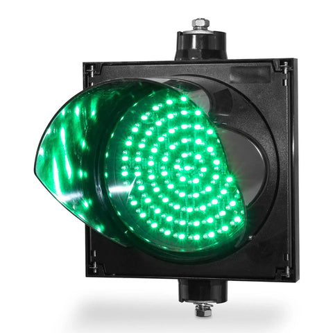 Front view of 8 Inch Red And Green 2 In 1 Traffic Light Stop And Go LED Light With Black PC Housing Clear Lens Outdoor Waterproof IP65 Industrial LED Traffic Lamp AC Input 85 To 265V
