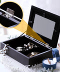 Jewelry box with Small Brass Hinges Kit For Jewelry Boxes And Miniatures - 10x8mm Tiny Hinges in gold and silver visible inside.
