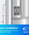Diagram of easy installation for an Inline Water Filter For Refrigerators Ice Makers And Drinking Fountains That Cuts Chlorine Taste And Odor