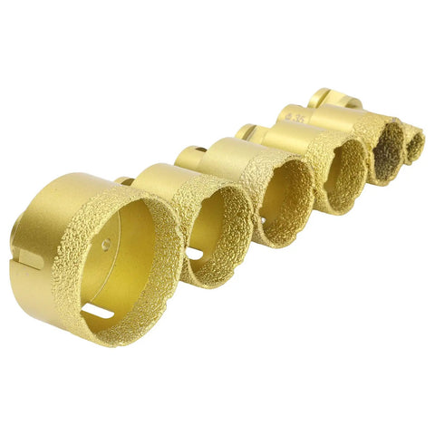 Top Rated Ftvogue Brazed Core Drill Hole Saw Set With 6 Pieces For Cutting Glass Tile Marble Granite Smoothly And Cleanly Without Breaking Edges On Your DIY Home Projects. gold brazed core drill bits set, 6 pieces, for tile and granite drilling