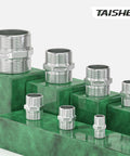 Legit Heavy Duty 316L Stainless Steel Hex Nipple Pipe Fitting Featuring 3/4 Inch Male Npt Dual External Threads displayed in various sizes.