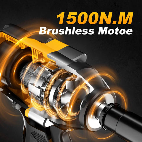 Internal view of Impact Wrench Half Inch Cordless Beast Torque Gun with 1500 Nm Brushless Power 21V motor highlighted in amber
