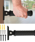 Heavy Duty Folding Grab Bar With Smooth Flip Action For Doorways And Stairs, matte black, hand gripping for support.