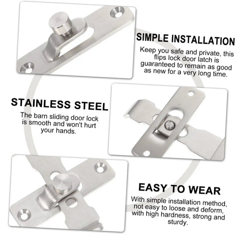 Stainless Steel Sliding Barn Door Lock And Latch Heavy Duty Rotating Hasp With Secure Gate Bolt Built Tough For Cranked Tight Security And A No Fuss Setup To Keep Your Spot Locked Up Smooth, showing installation details.