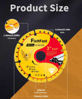 FixltFast diamond metal cutting disc for angle grinders, yellow with red label, 3-inch diameter, 3/8-inch arbor