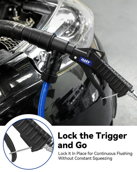 Premium Heavy Duty Coolant Flush Gun Radiator Cleaning Kit with trigger lock feature for DIY garage use.